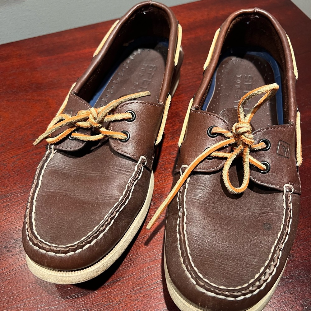 Mens Sperry Top Sider 10.5 Deck Boat Shoes Leather Two Eye Brown